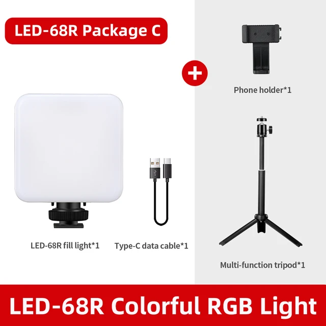 6W Mini RGB LED Video Light with Tripod 2700K-6500K On Camera Fill Light Photography Lighting For Tiktok Vlog Light lamp brown