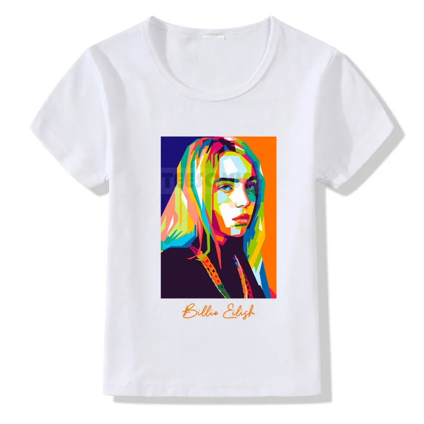 Billie Eilish/футболка для девочек и мальчиков; футболка с рок-музыкой; Детские Модные летние белые футболки; детская футболка - Цвет: C9