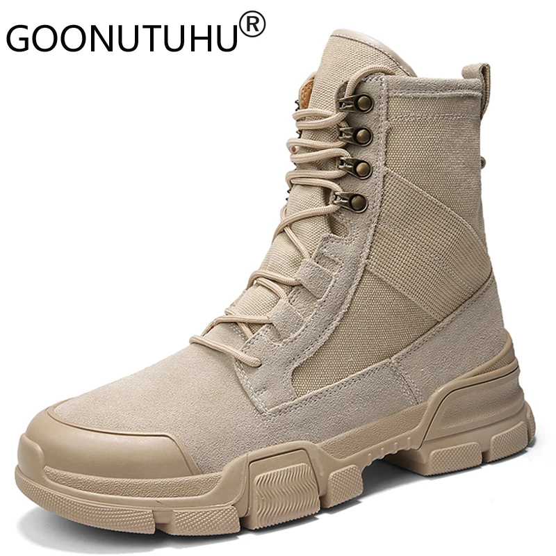

2019 style autumn men's ankle boots casual genuine leather canvas shoes male combat army boot man Desert military boots for men
