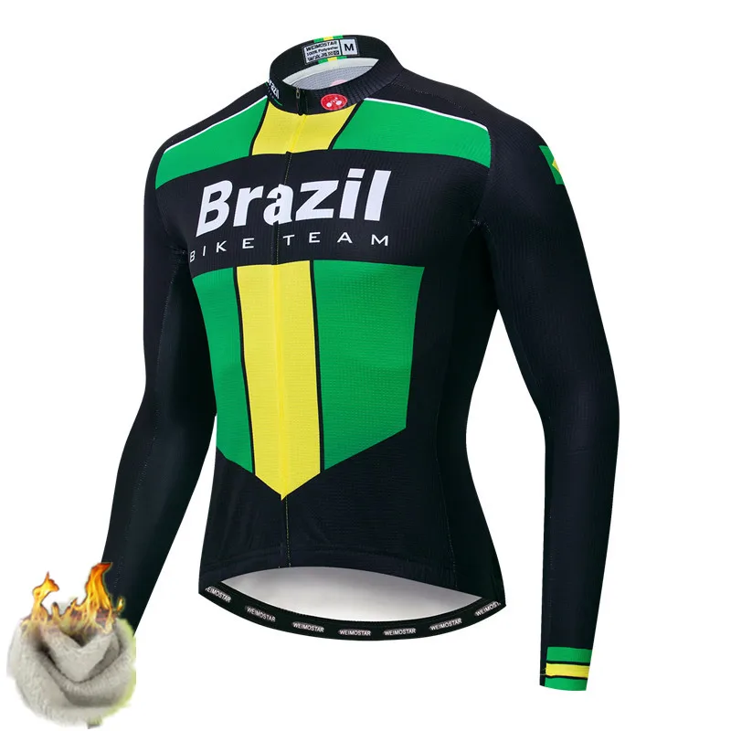 Brazil Weimostar Pro Team, Мужская велосипедная Джерси с длинным рукавом, зимняя рубашка для горного велосипеда, топы, ветрозащитная велосипедная одежда, велосипедная куртка - Цвет: Brazil