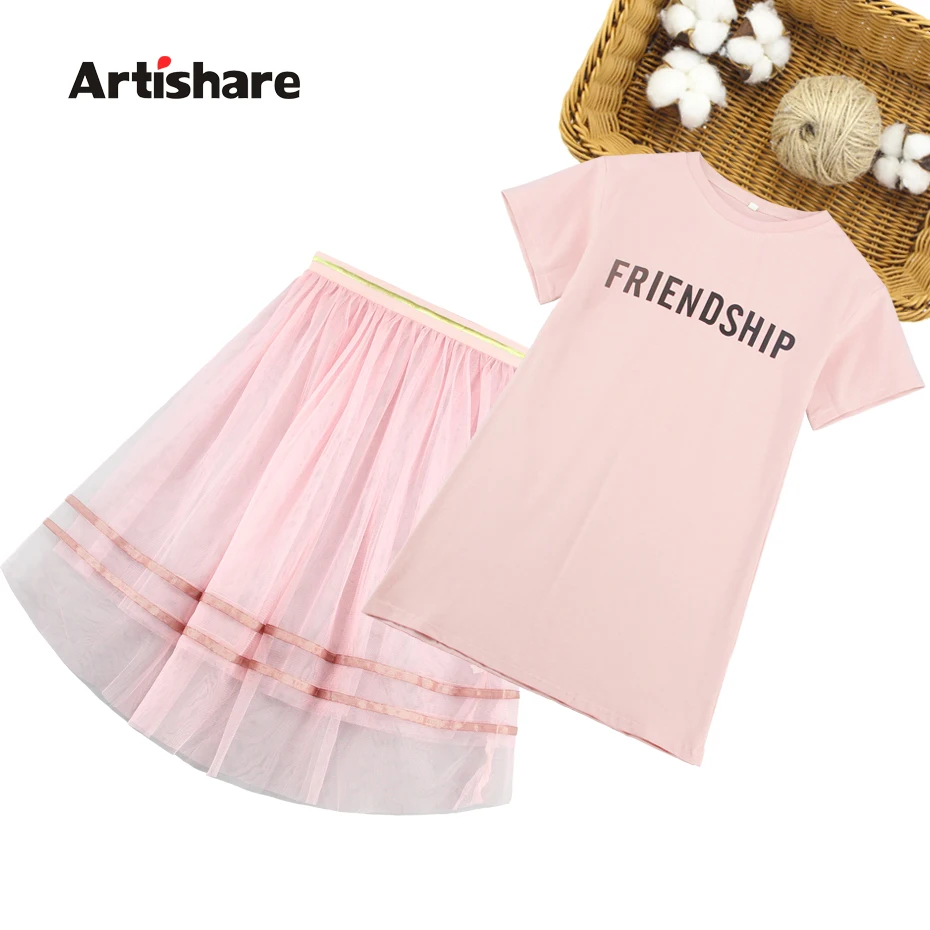 

Girls Summer Clothes Mesh Skirt + T-shirt Clothes For Girls Letter Print Kids Clothes Summer Casual Teenage Clothes For Girls
