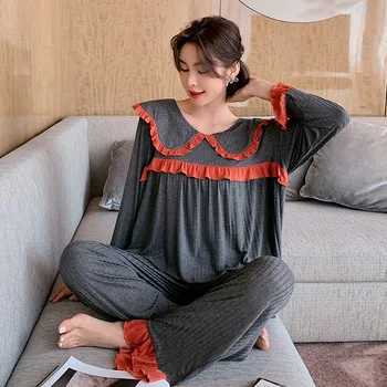 

Spring and autumn new trend ladies long-sleeved suit home wear loose plus size comfortable pajamas