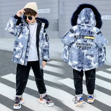 Детская зимняя куртка для мальчика одежда для девочек камуфляжное пальто плотный пуховик на гусином пуху, уплотненная верхняя одежда-30 градусов для подростков, зимняя одежда