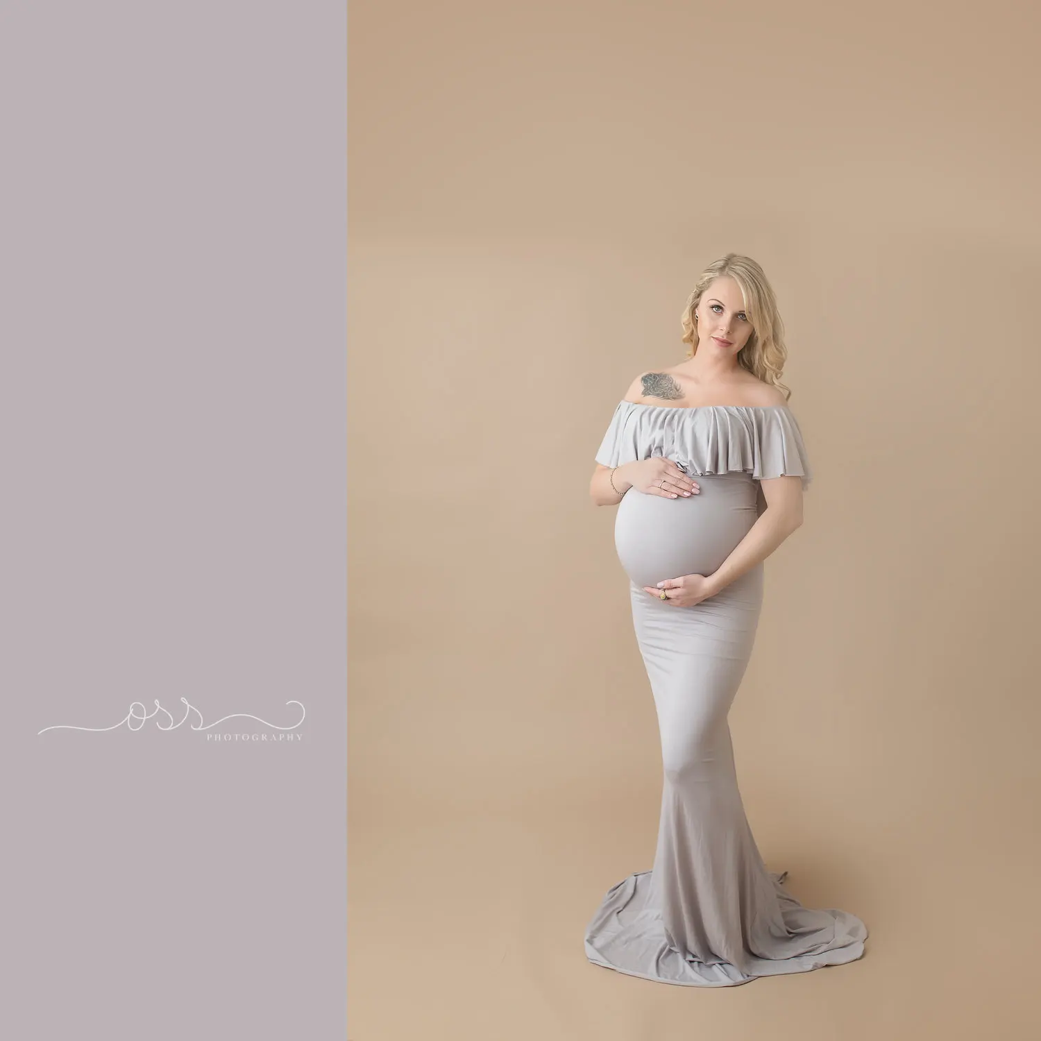 Grey AliExpress взрывное женское платье из мерсеризованного хлопка для беременных женщин с гофрированным воротником и шлейфом длинная юбка платье для фотосессии - Цвет: Grey