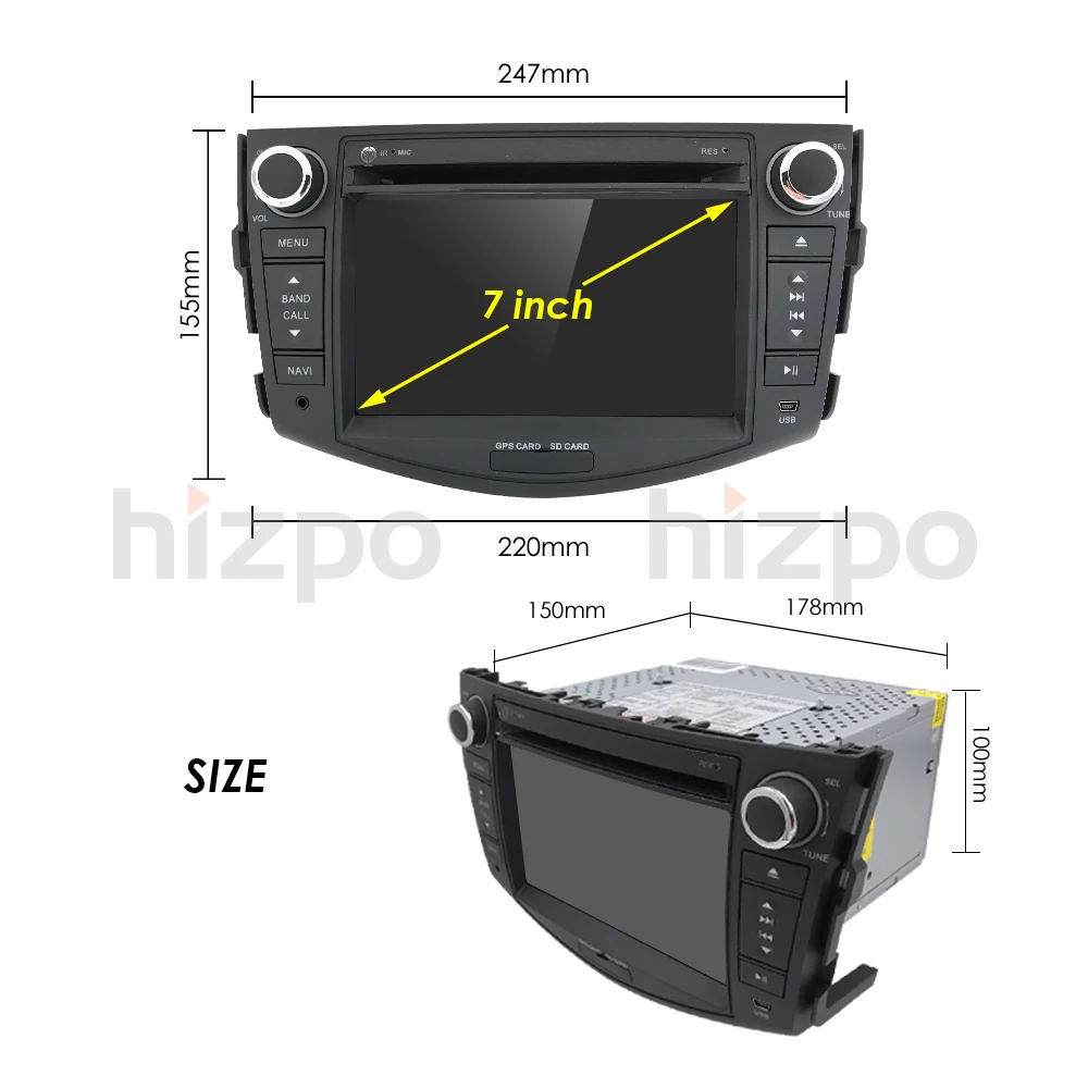 Sale Hizpo NEW !!!4G Android 9.0 car dvd player for Toyota RAV4 Rav 4 2007 2008 2009 2010 2011 2din 1024*600 car dvd gps wifi rds DAB 33