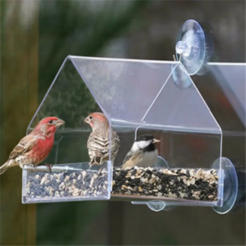

Creative Window Bird Feeders Clear Glass Window Viewing Bird Feed Hotel Table Peanut Hanging Suction For Pet Birds Outdoor