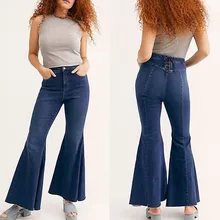Женские сексуальные расклешенные брюки широкие расклешенные джинсы офисный женский узкий Повседневный деним эластичные длинные брюки с высокой талией