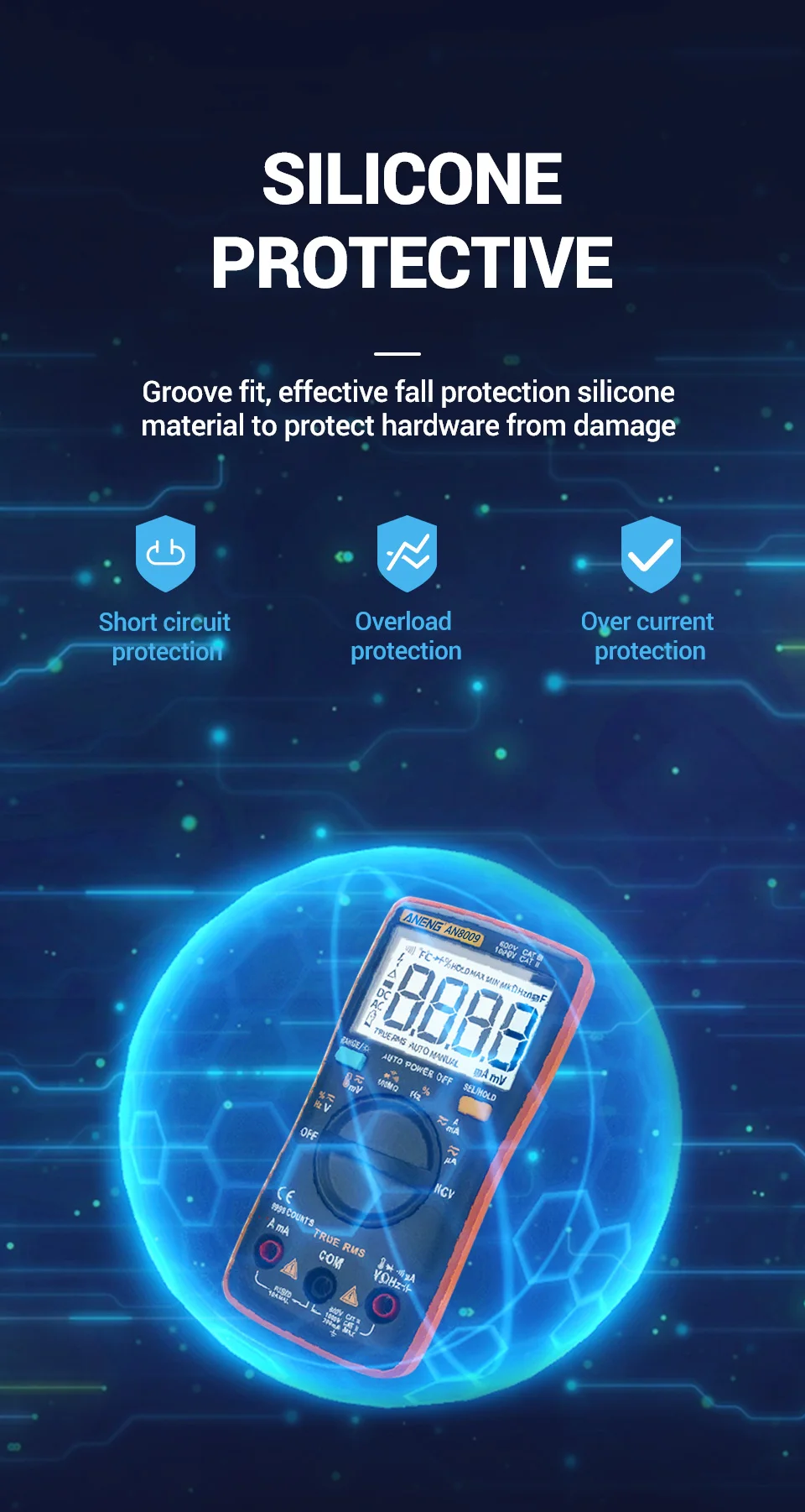 ANENG AN8009 Цифровой мультиметр 9999 количество истинных RMS Автоматический диапазон NCV Омметр AC/DC Напряжение Амперметр измеритель тока температура