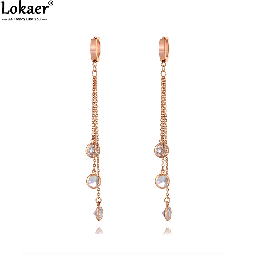 Lokaer Trendy Titanium Stainless Steel Long Tassel Drop Earrings For