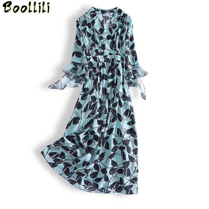 

Шелковое платье Boollili Real, женское весенне-летнее платье, корейское модное платье средней длины с принтом, элегантное винтажное вечернее платье, Vestido Mujer