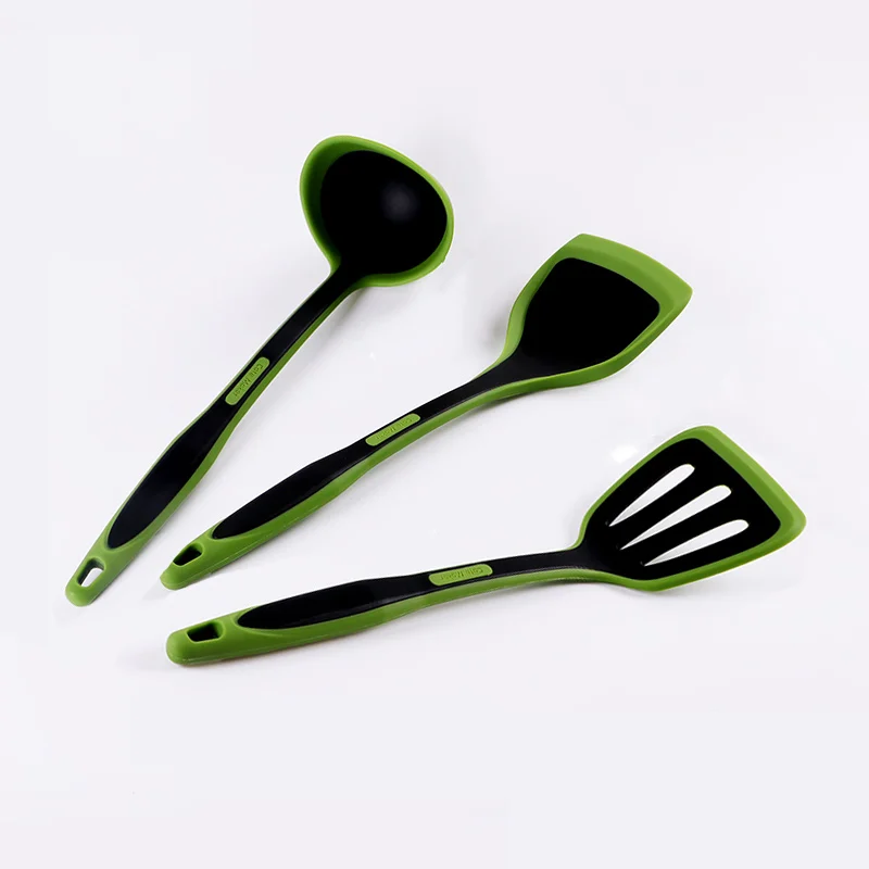 Cate Maker 3 шт. сликоновые не прилипающие кухонный инструмент набор посуды, Тернер, ковши - Цвет: green
