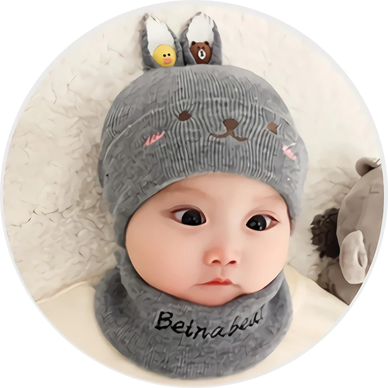 5 цветов, зимняя шапка для новорожденных, шарф, Детский Милый принт, буквы, уши, вязаная шапка для малышей, для маленьких мальчиков и девочек, Muts, реквизит для фотосессии, подарки - Цвет: 2166-1