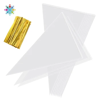 

100Pcs Packaging Bags Candy Storage Box Gift Box Clear Cone Plastic Bags Transparent Sweet Treat Package W118