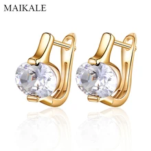 MAIKALE Simple Multicolor CZ Stud Earrings for Women Gold Silver Cubic Zirconia Charm Earrings New Fashion Jewelry Girls Gifts