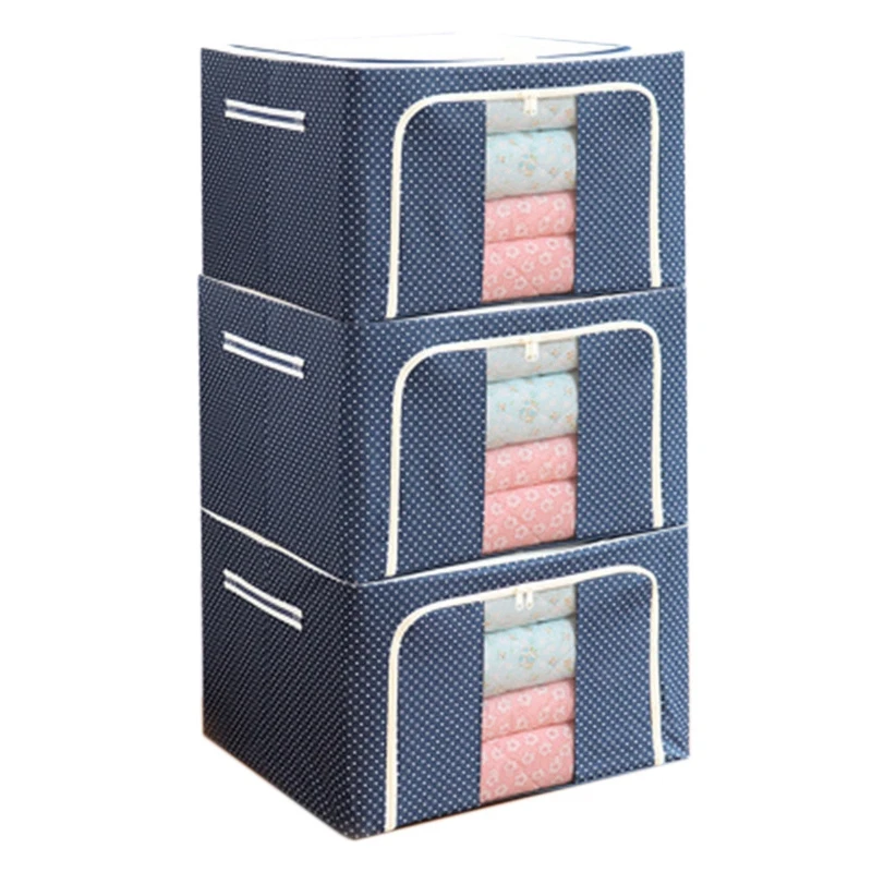 

3-Piece 72L Blue Dot Pattern Closet Storage Bag and Clothing Storage Bag Can Hold Large Capacity Quilts, Bedding, Blankets and C