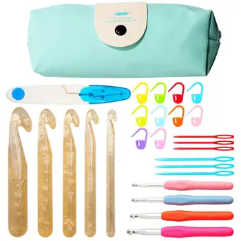 

14 Pcs Ergonomic Soft Grip Handle Large-Eye Blunt Knitting Hooks Needles Kit with Case for Arthritic Hand DIY Crochet Hooks Set