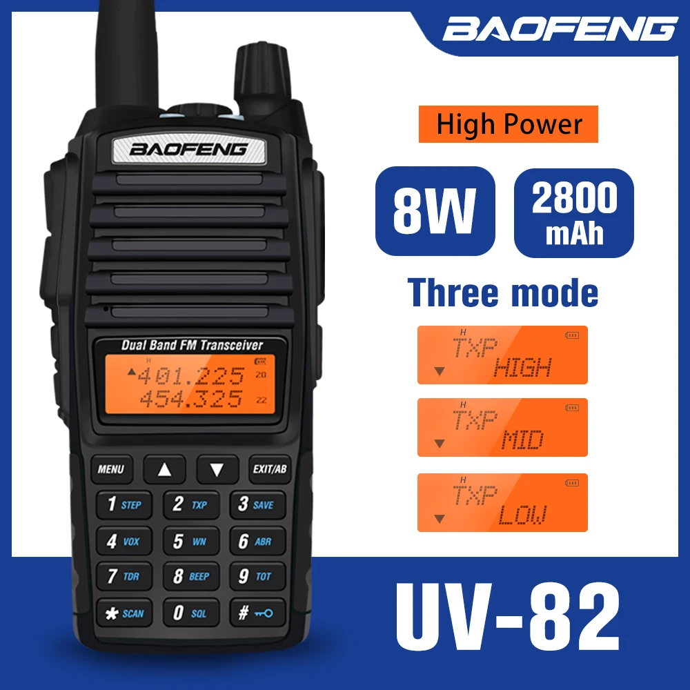 De Baofeng UV-82 Radio portátil Real 8W Walkie Talkie UV82 de doble banda VHF/UHF 136-174/400-480MHz Radio de dos vías UV-82 de Radio de jamón