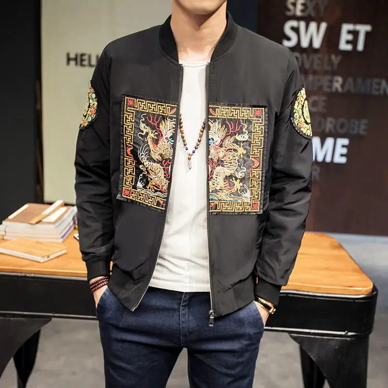 Chinese Style Embroidery Jacket for Men Loose Coat Floral Bomber Jacket Club Clothing Big Size 5XL