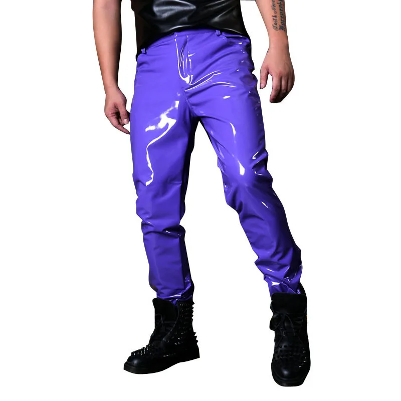 purple leather pants mens