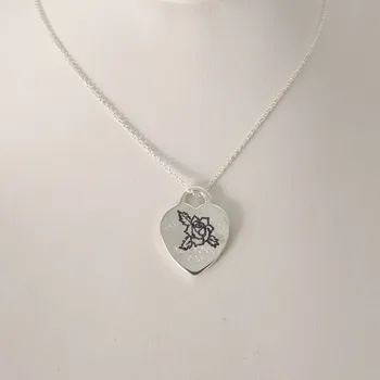 

1: 1 sterling silver 925 classic rose heart card ladies necklace jewelry holiday gift
