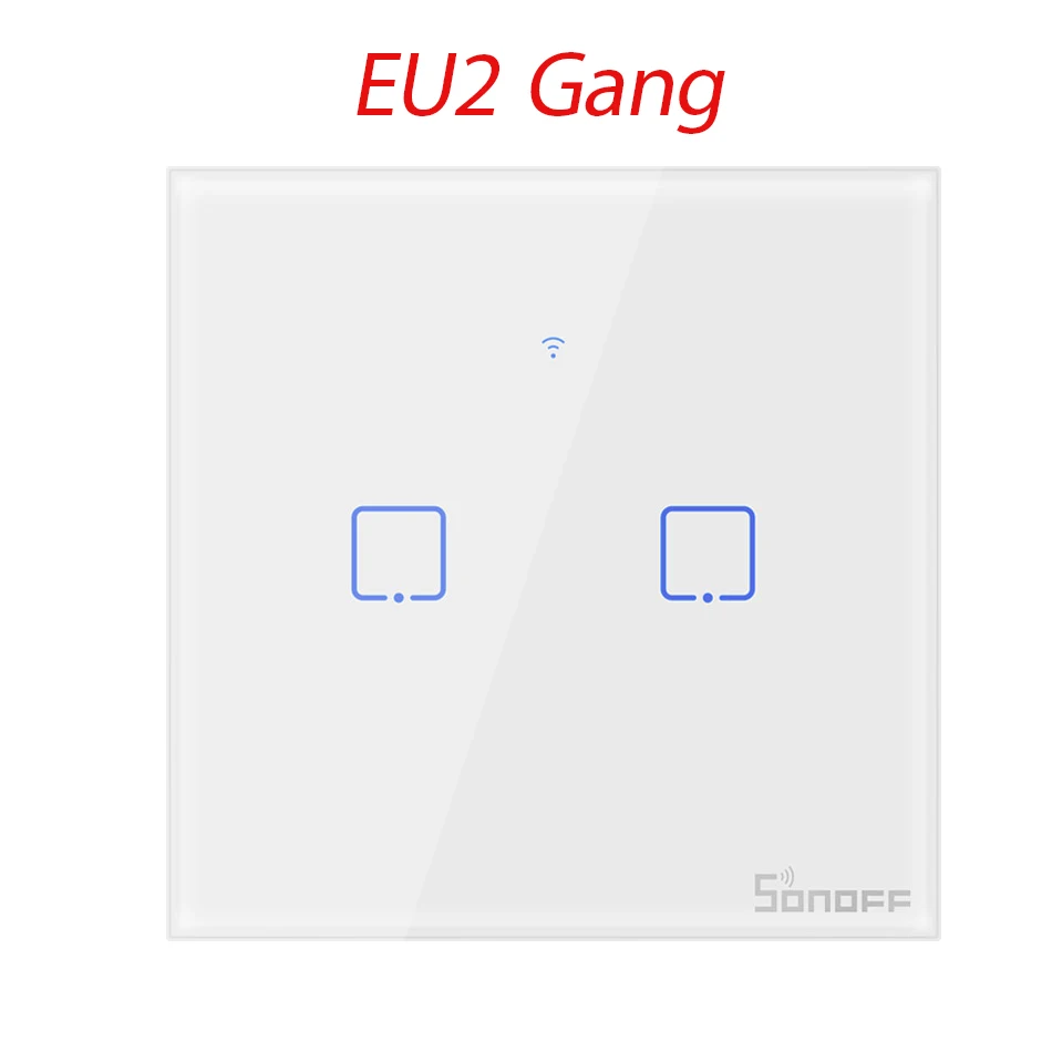 Интеллектуальный выключатель света SONOFF T2 по стандартам ЕС/США/Великобритании партии 1/2/3 с 433 МГц WI-FI настенный переключатель RF настенный сенсорный выключатель серии TX для умного дома работать с Alexa Google - Цвет: EU2Gang