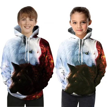 

Kids Hoodies Teenage Boys Girls Clothing Wolf Digital Printing Autumn Sweat Shirt Children Sportswear Bomber Pullovers 8 9 10 12