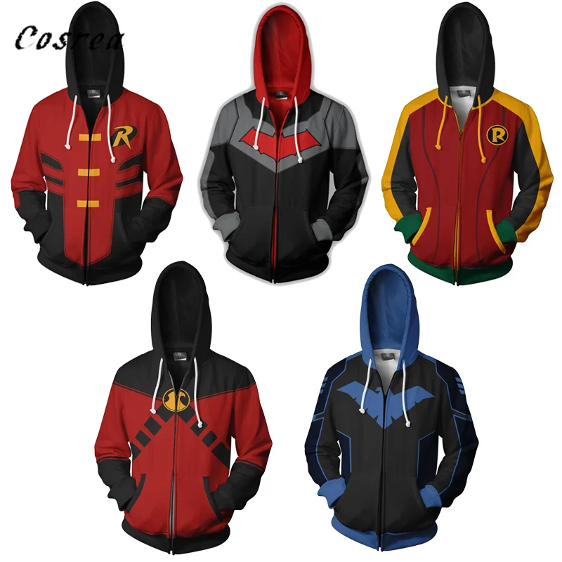 Cosplay Zipper Hoodie Sweatshirts Men Red hood  hoodie Pullover Tops Mens Robin Costume Jacket Harajuku Coats