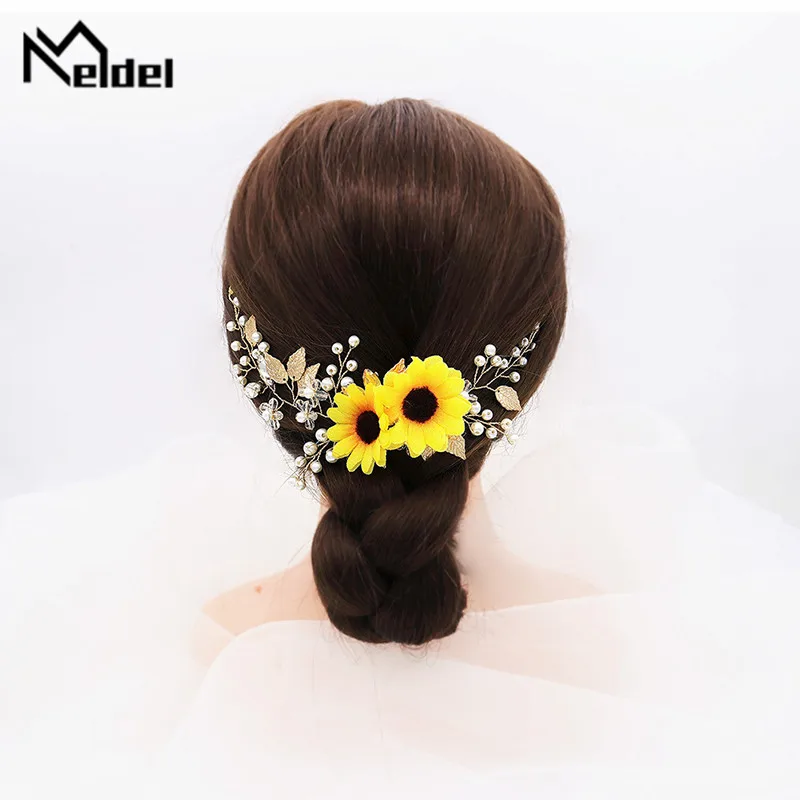 Meldel Bruiloft Sieraden Vrouw Haar Band Gele Bloemen Bruid Sieraden Handgemaakte Steentjes Mooie Meisje Zon Bloem Hoofdtooi