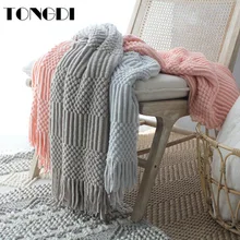 

TONGDI Soft Warm Popular Fashionable Lace Fringed Knitting Wool Blanket Pretty Gift For Girl All Season Handmade Sleeping Bag