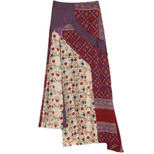 Женские миди юбки в этническом ретро стиле с цветочным принтом, Необычные Лоскутные Длинные юбки, Женская Асимметричная одежда