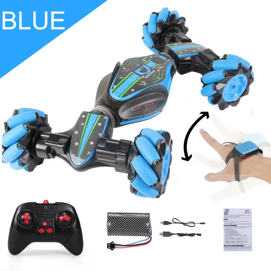 2.4GHz 4WD RC Stunt Car Off Road Car RC Deformable All-Terrain Double-Sided Car with Gesture Sensor Watch Lights Music Kids Toy