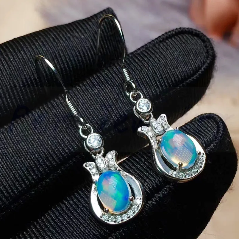 Натуральный Природный Опал висячие серьги 0.5ct* 2шт драгоценные камни 925 стерлингового серебра ювелирные украшения# R99101