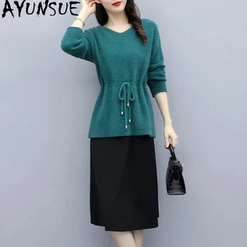 

AYUNSUE 2020 2 Piece Set Women Autumn Winter Skirt and Top Set Sweater Plus Size Two Piece Sets Korean Ensemble Femme KJ4214