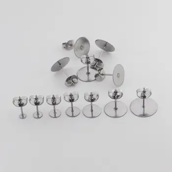 

100pcs/lot 3 4 5 6 8 10 12mm Stainless Steel Blank Post Earring Stud Base Pins With Earring Plug Supplies For DIY Jewelry Making