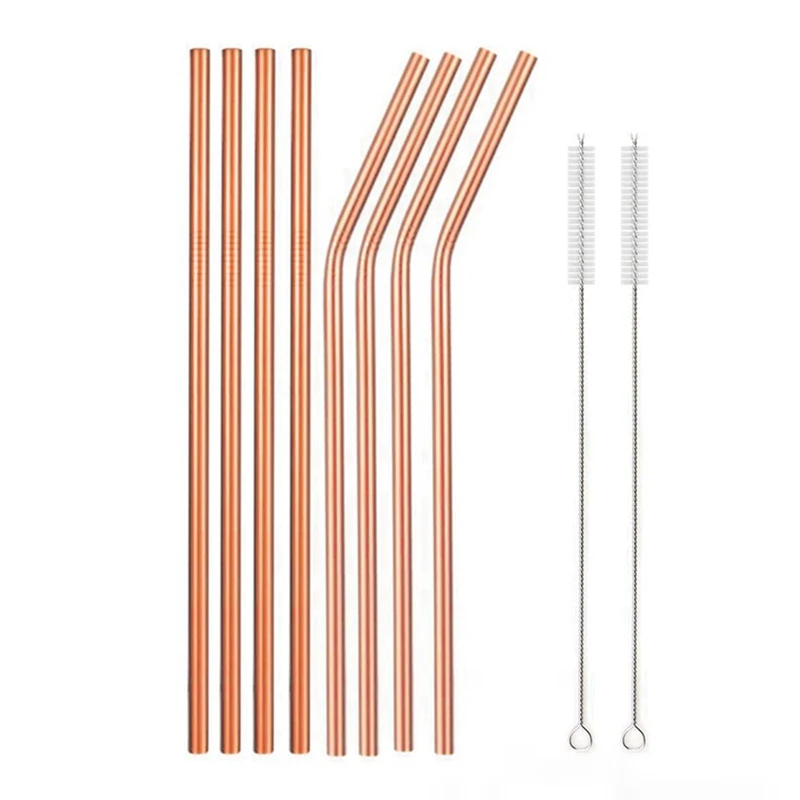 Vibrant Reusable Stainless Steel Straws with Cleaning Brush - Eco-Friendly Drinkware Set