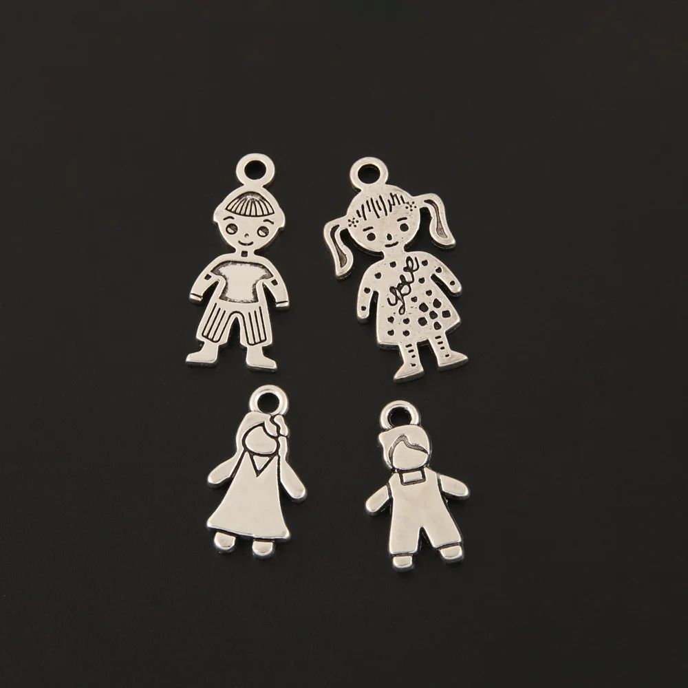 

25pcs Charms Lovely Little Girl And Boy Lover Silver Color Pendant For Fit DIY Handmade Jewelry Making Accessorie