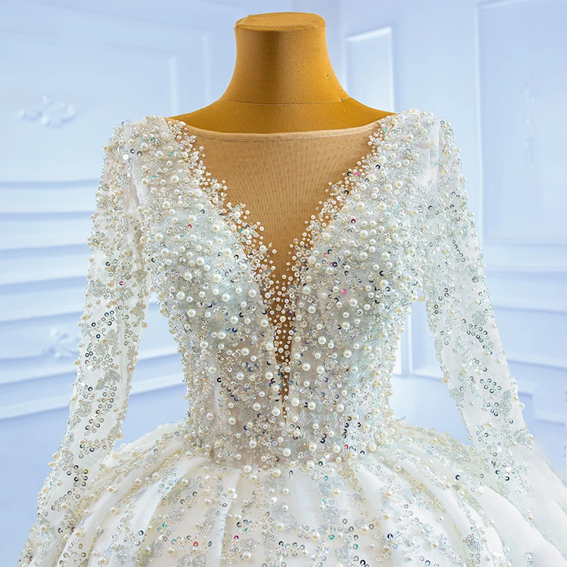 J67260 JANCEMBER New Beaded White Bridal Women's Wedding Dress 2021 Elegant Transparent Long Sleeve Dress платье на свадьбу 5