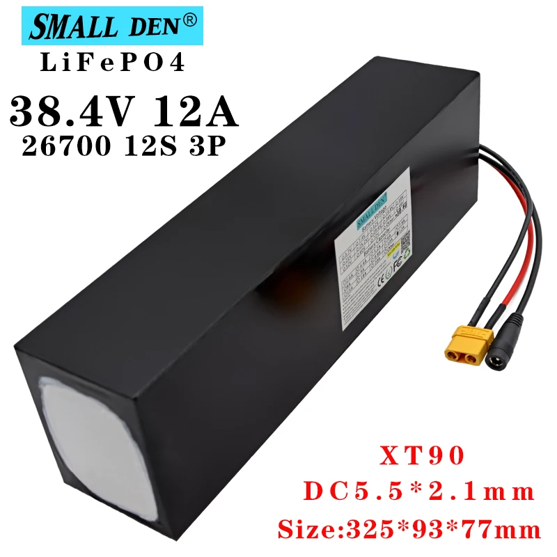 

38V 12Ah 26700 LiFePO4 12S3P battery pack with 30A maximum 60A balanced BMS, 1000W high-power electric boat mower battery