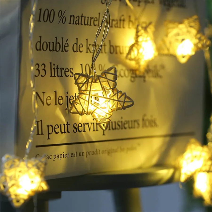 Thrisdar 10/20LED ротанга Звездный струнный свет рождественский Сказочный фон гирлянда Батарея питание праздник Свадебная вечеринка звездное звездный свет