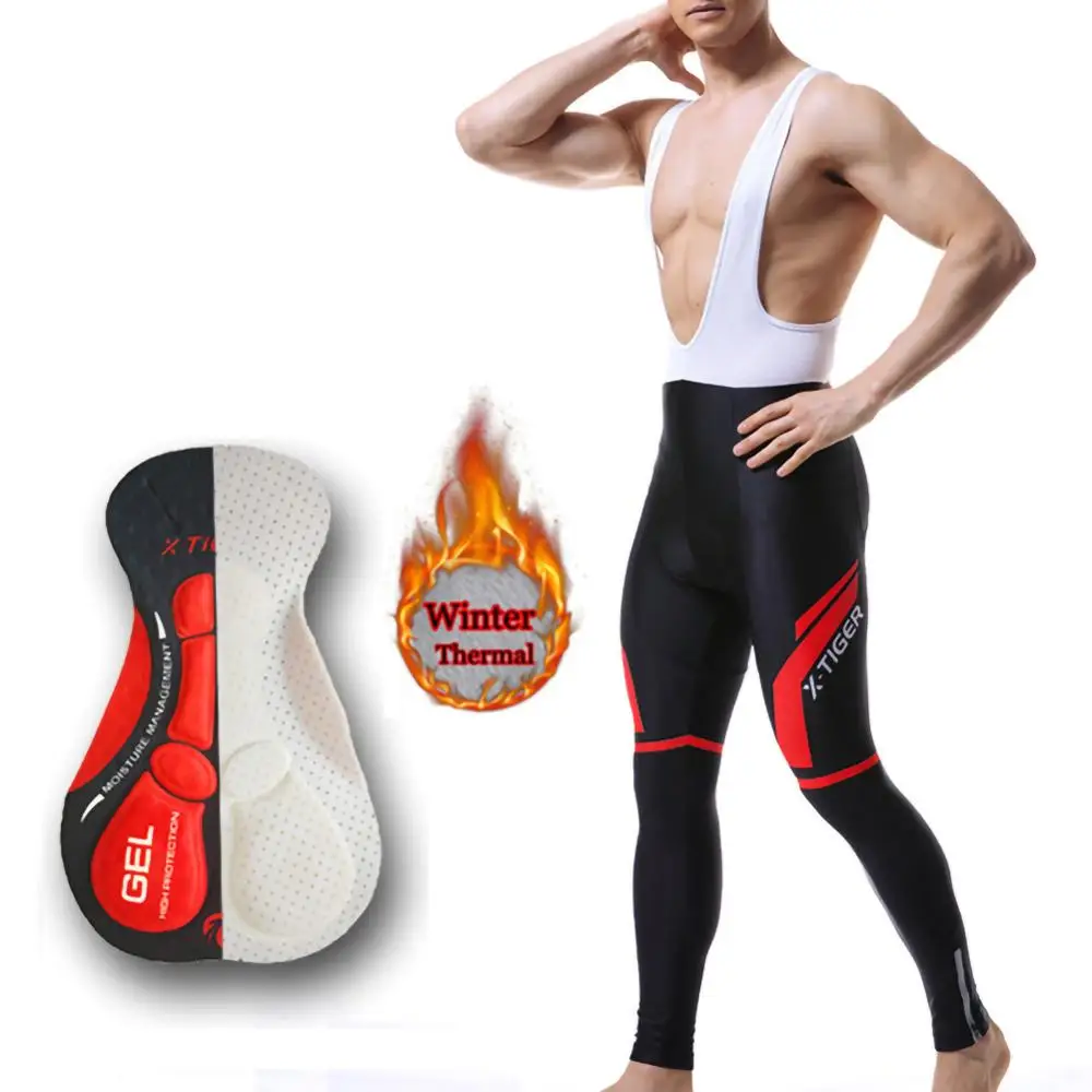 

Men's Cycling Pants With Bib Warm Winter Fleece Reflective MTB Bicycle Cycle Tights Trousers Bike MTB Pants with 3D Gel Padded