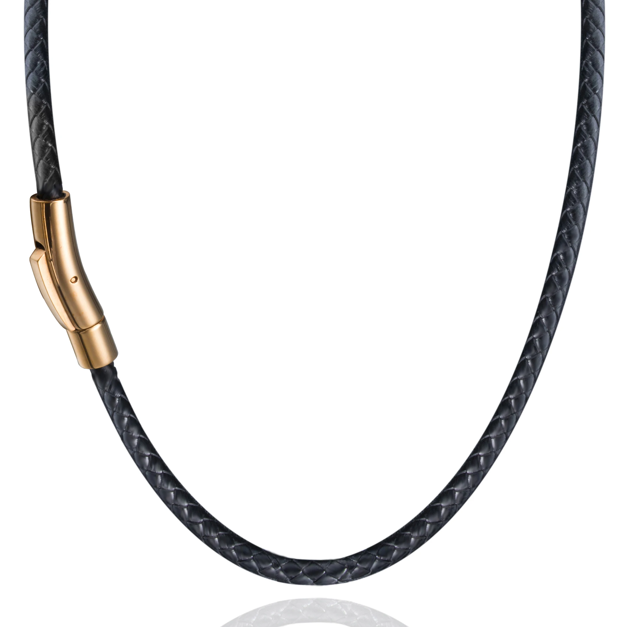 Choker Necklace 3/4/5mm Black Leather for Men Women Braided Genuine Leather Cord Stainless Steel Magnetic Clasp choker necklace