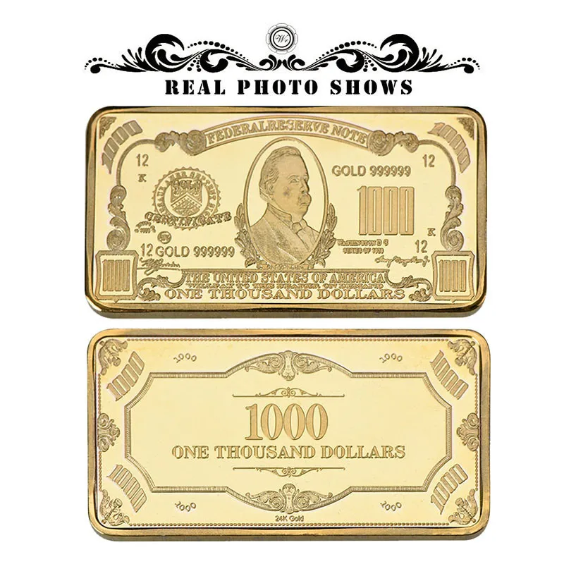 WR 14 шт. красочные доллар США золотой слиток банкноты металлические поделки 24 к позолоченные копия монеты Золотой бар бизнес Коллекция подарков - Цвет: style 8