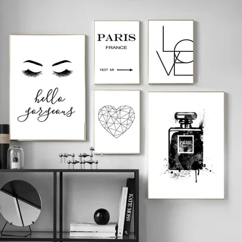 

Black And White Paris Vogue Poster Perfume Art Print Fashion Eyelash Canvas Painting Geometric Heart Wall Pictures Home Decor