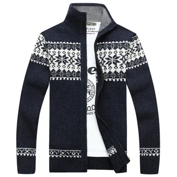 

2020 Winter Men Slim Stand Collar Sweater Coat Jacquard Wool Knitted Cardigan Warm Men Clothing for Autumn кардиган мужской