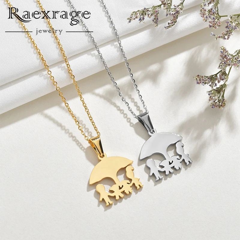 

Raexrage High Quality Stainless Steel Dad Mom Boy Girl Pendant Necklace Gold Color Tree Love Family Necklace Birthday Gifts