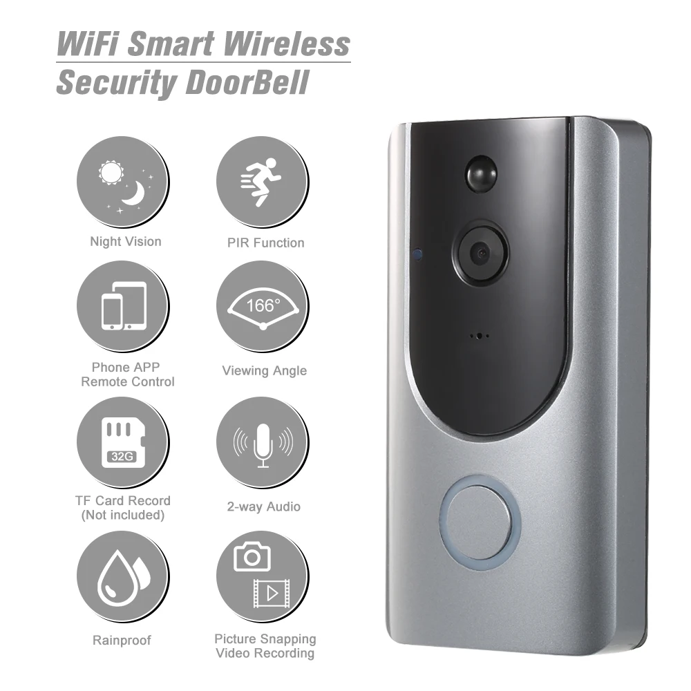 

WiFi Smart Security Door Bell 720P Visual Intercom Recording Video Door Phone Remote Home Monitoring Detection Night Vision