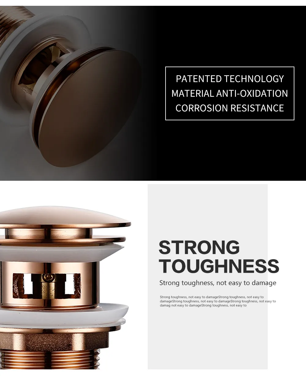 Smesiteli Bathroom Bath Pop Up Drain Stopper Rose Gold Polished Anti-Corrosion Durable With OverFlow Hole Basin Sewer Plug