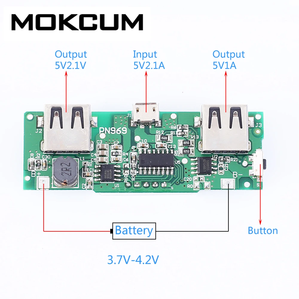 Модуль повышения мощности мобильного телефона с двумя USB портами 5 В 2 1 А