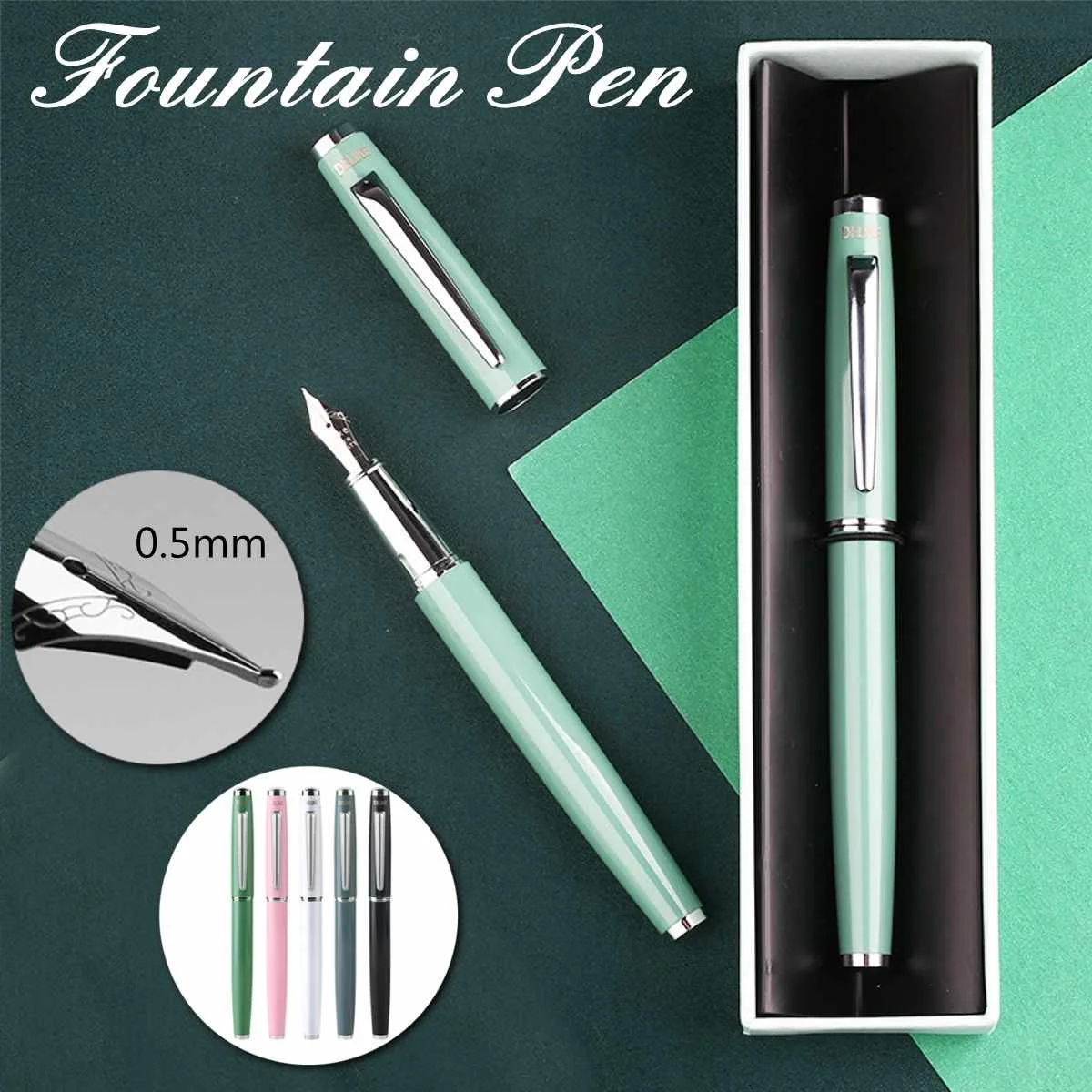 

1pc DELIKE Crescent Fountain Pen Metal Rod Color Paint Fountain Pen Student Calligraphy Pen Gift Boxed