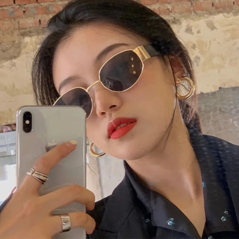 Retro European and American ins glasses fashion women sunglasses pop pop up duck egg oval metal photo decoration Sunglasses cool girl (1)